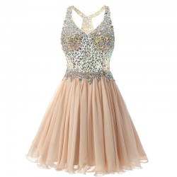 Short Prom Dress Beads Rhinestones Chiffon Party Dress