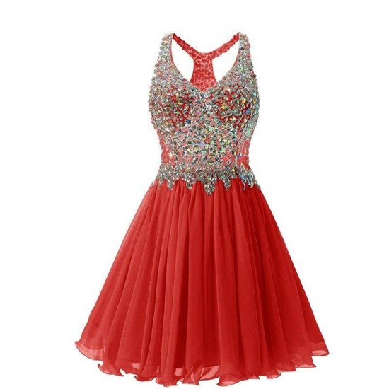Short Prom Dress Beads Rhinestones Chiffon Party Dress