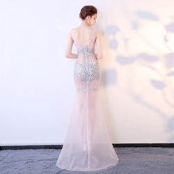 Mermaid Prom Dress Long Sexy V-Neck Tulle Party Evening Gowns