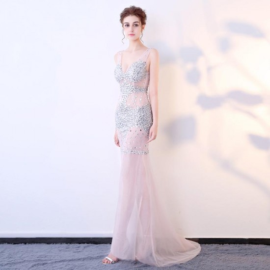 Mermaid Prom Dress Long Sexy V-Neck Tulle Party Evening Gowns