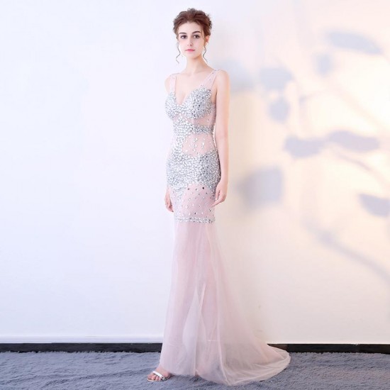 Mermaid Prom Dress Long Sexy V-Neck Tulle Party Evening Gowns Mermaid Prom Dress Long Sexy V-Neck Tulle Party Evening Gowns