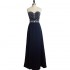 Navy Blue A Line Prom Dress Beadings Long Formal Dress